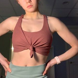 alo yoga ribbed tie front bra top